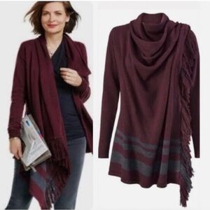 CAbi Burgundy and Gray Cardigan Sweater